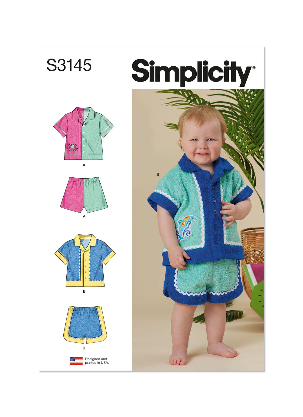 Simplicity Babies' Contrast Shirt and Shorts S3145