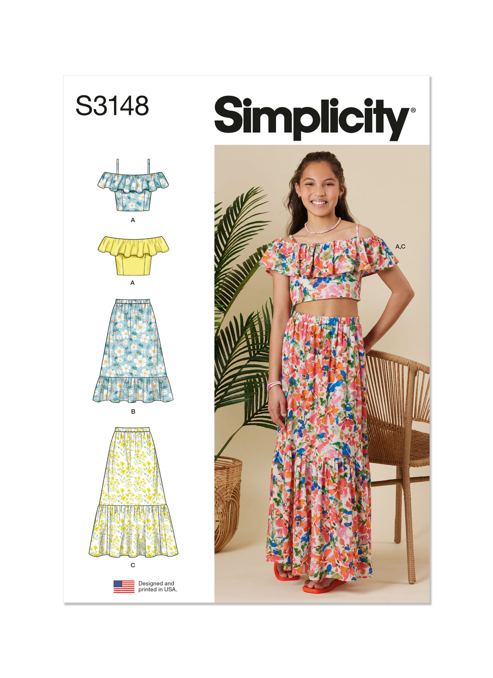 Simplicity Girls' Ruffle Top and Skirt S3148
