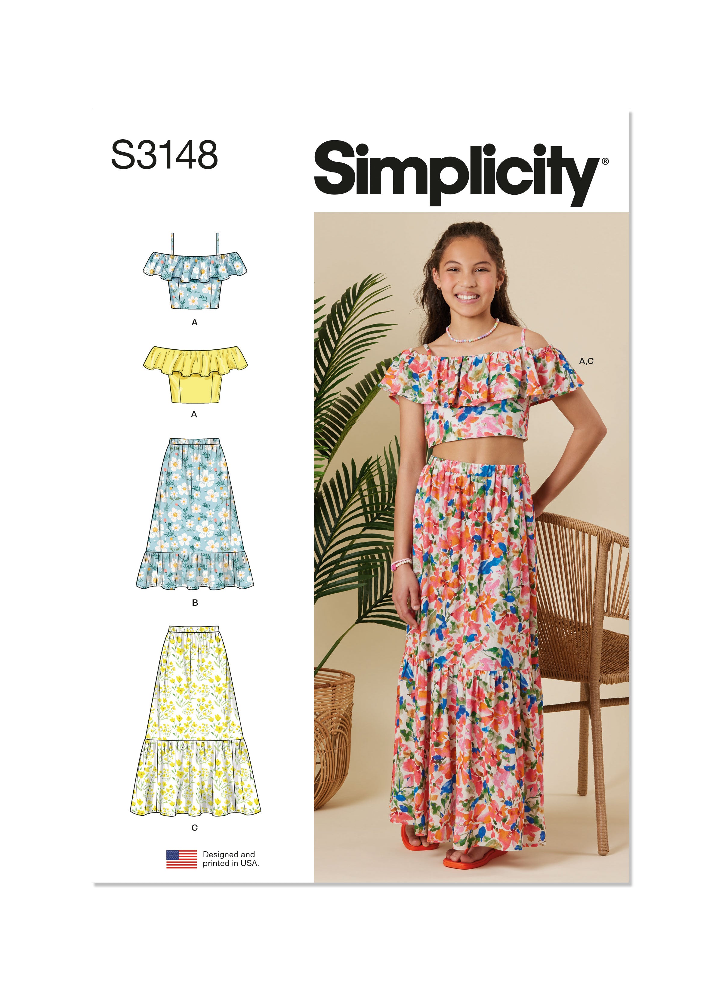 Simplicity Girls' Ruffle Top and Skirt S3148