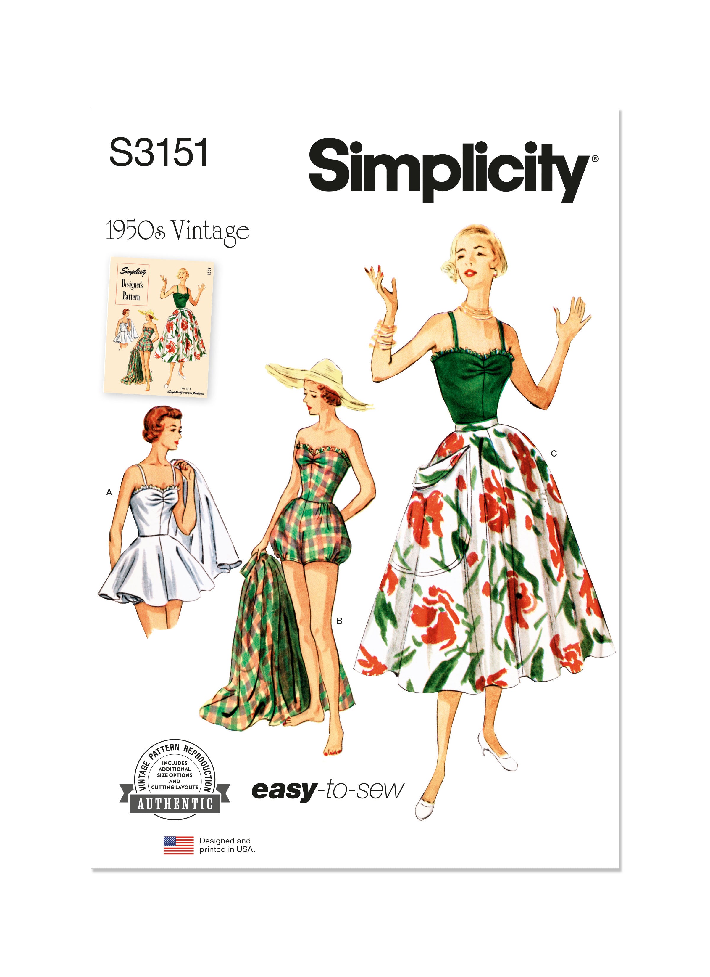 Simplicity One Piece Bathing Suit and Skirt S3151