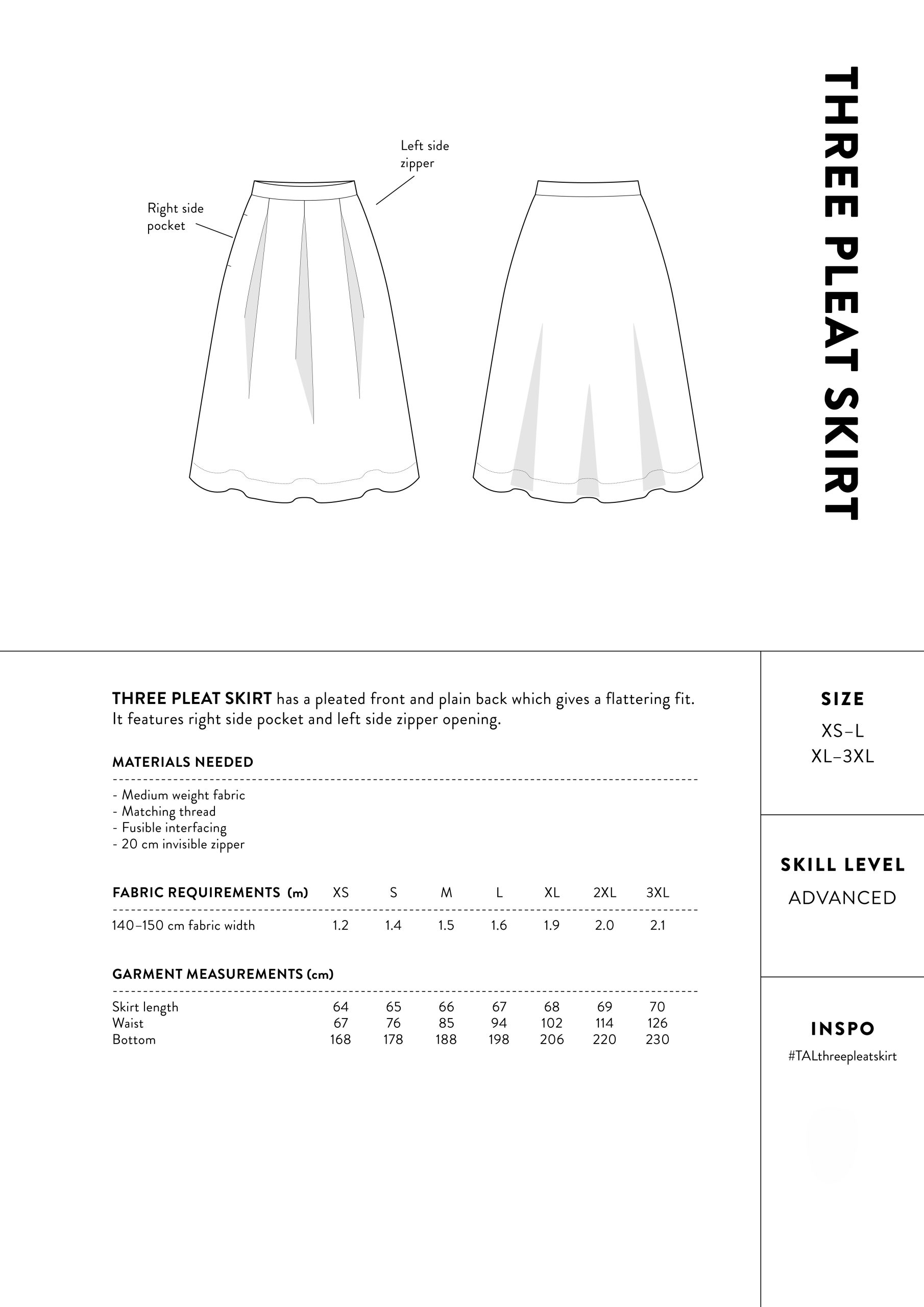 Pleated skirt sewing pattern best sale