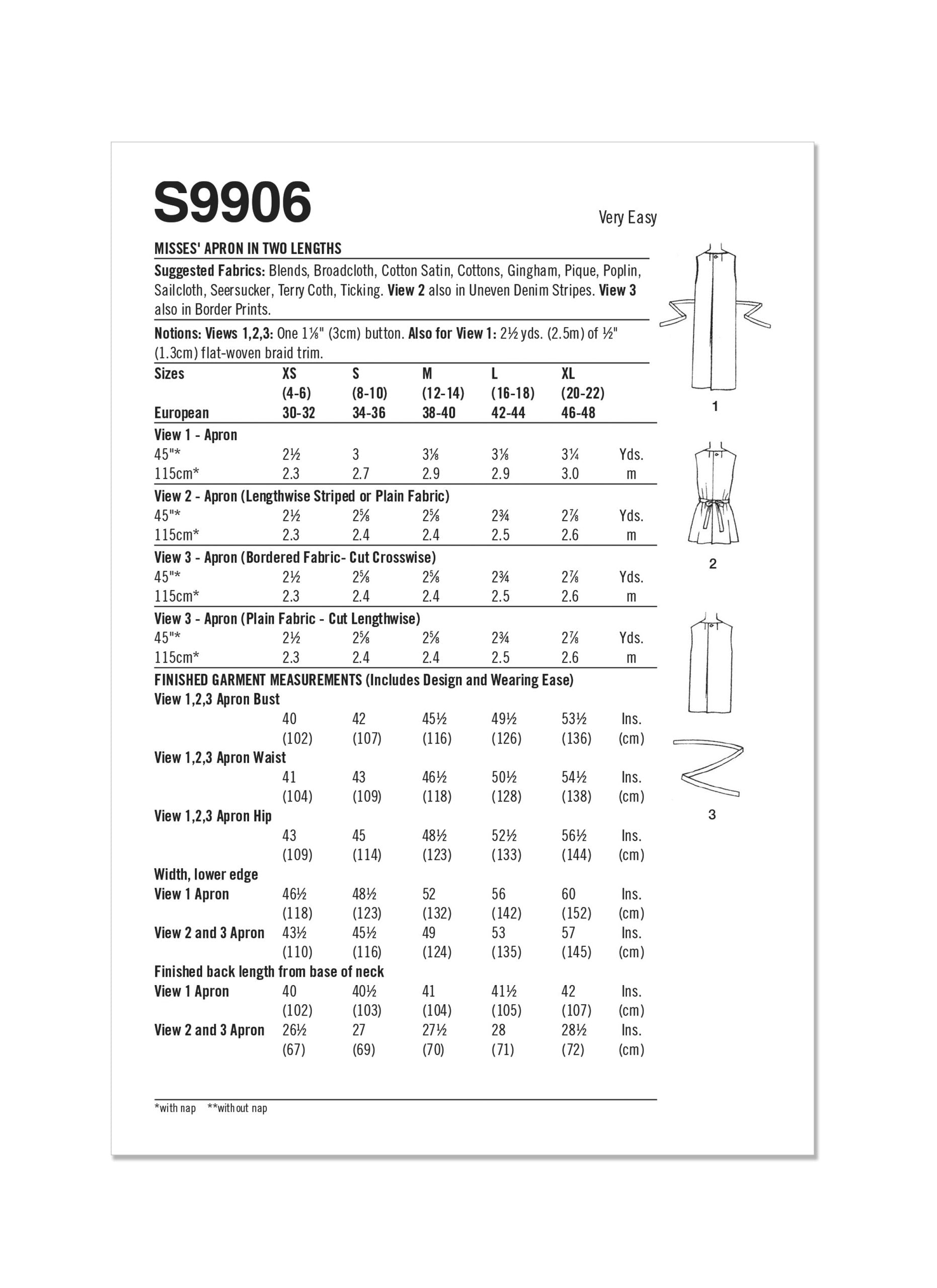 Simplicity Aprons S9906