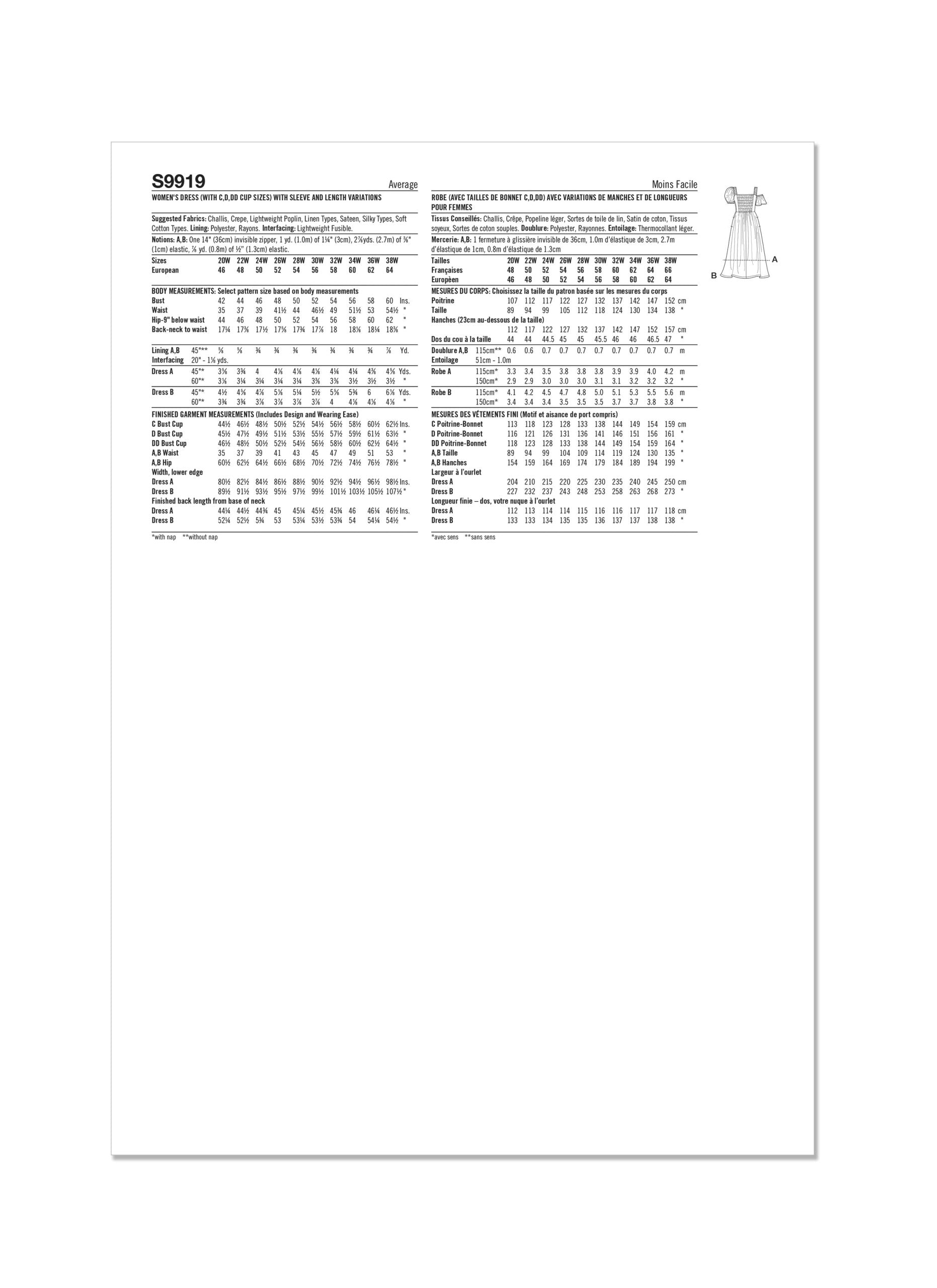 Cartamodello Simplicity SS9329H5 | Abito Donna Due Lunghezze | Maniche A Sbuffo E Schiena A V | Taglie 36-42 (8-14 USA)