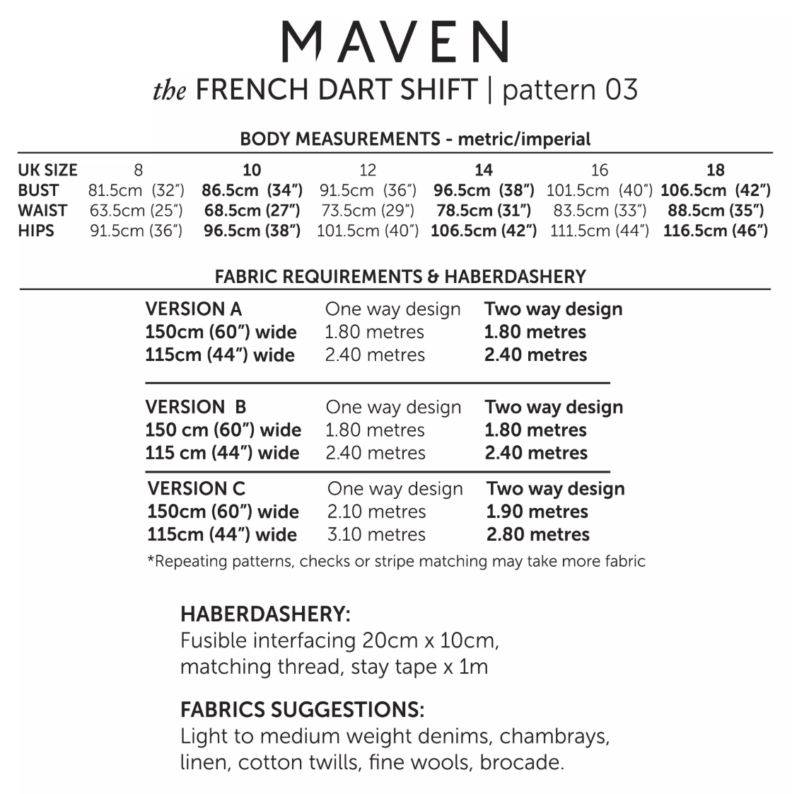 Maven Patterns French Dart Shift