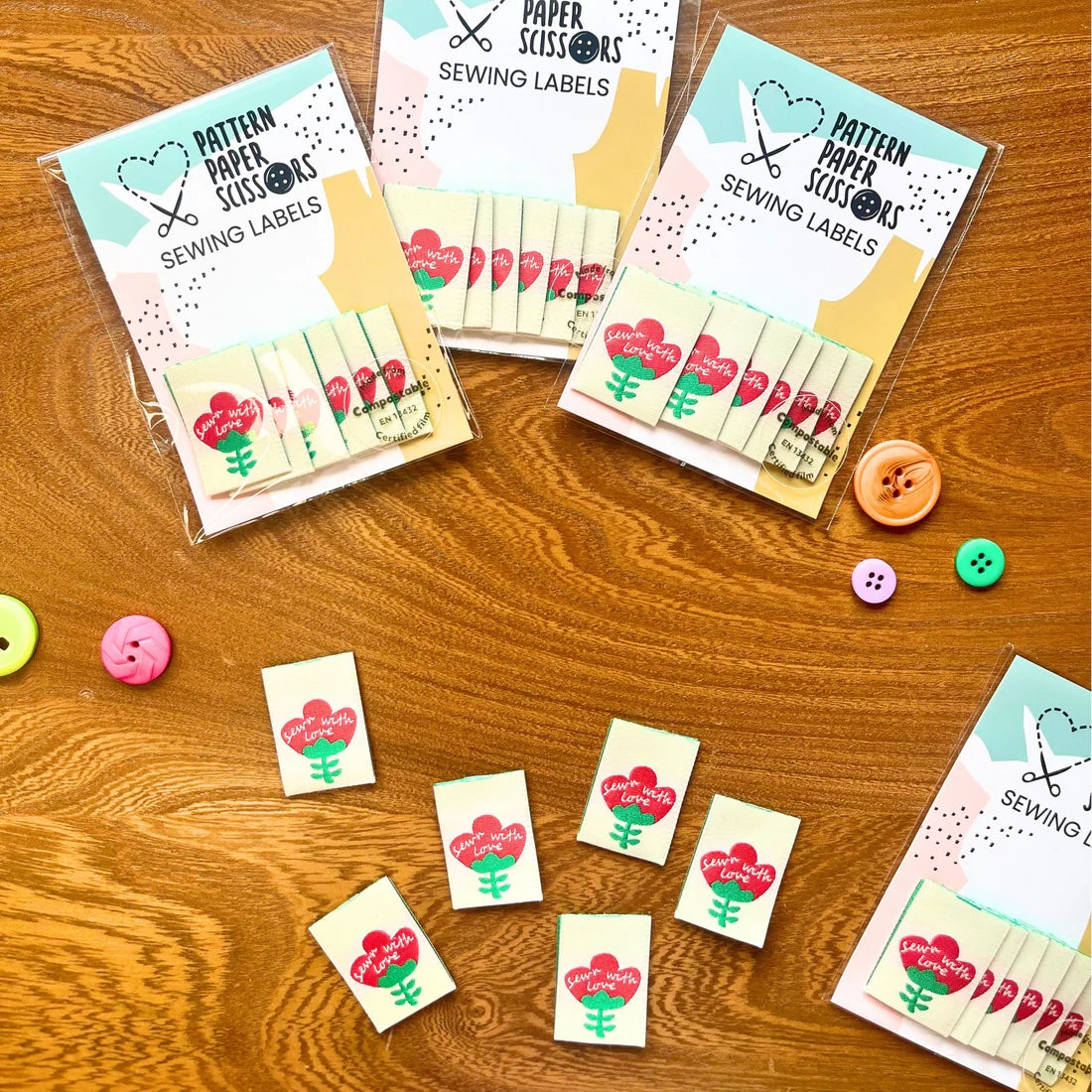 Pattern Paper Scissors 'Sewn with Love' Labels