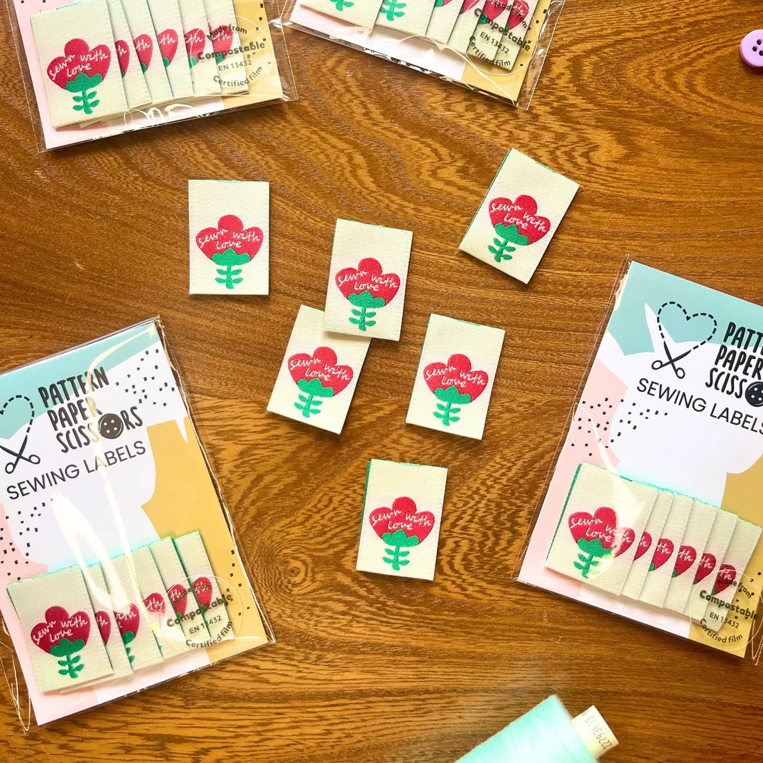 Pattern Paper Scissors 'Sewn with Love' Labels