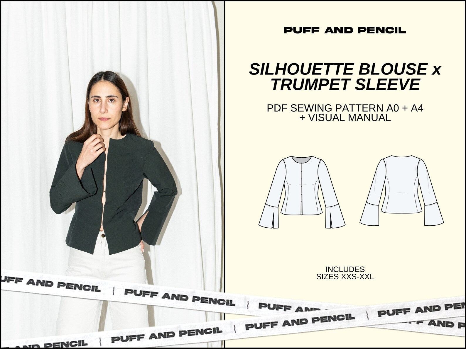 Puff and Pencil Silhouette Blouse & Trumpet Sleeve