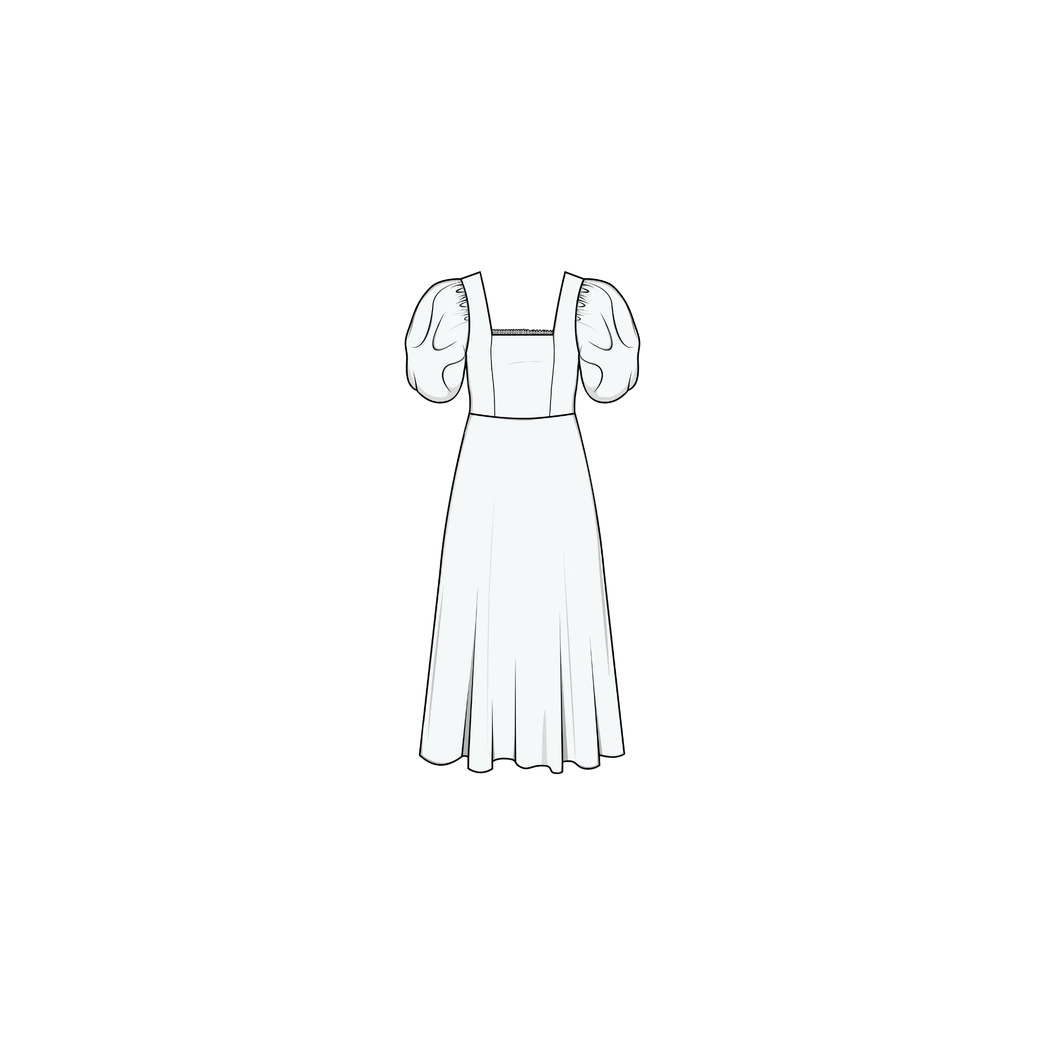 Puff and Pencil Square Dress & Puff Sleeve