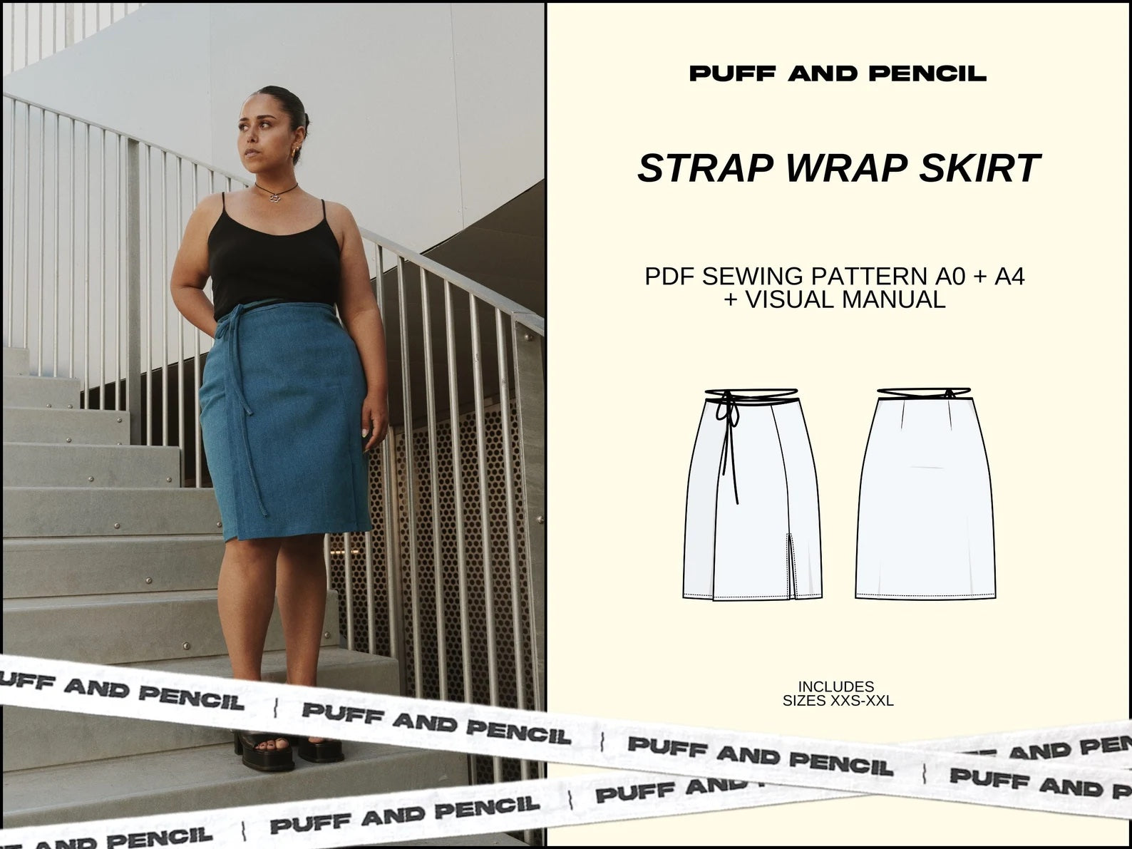 Puff and Pencil Strap Wrap Skirt