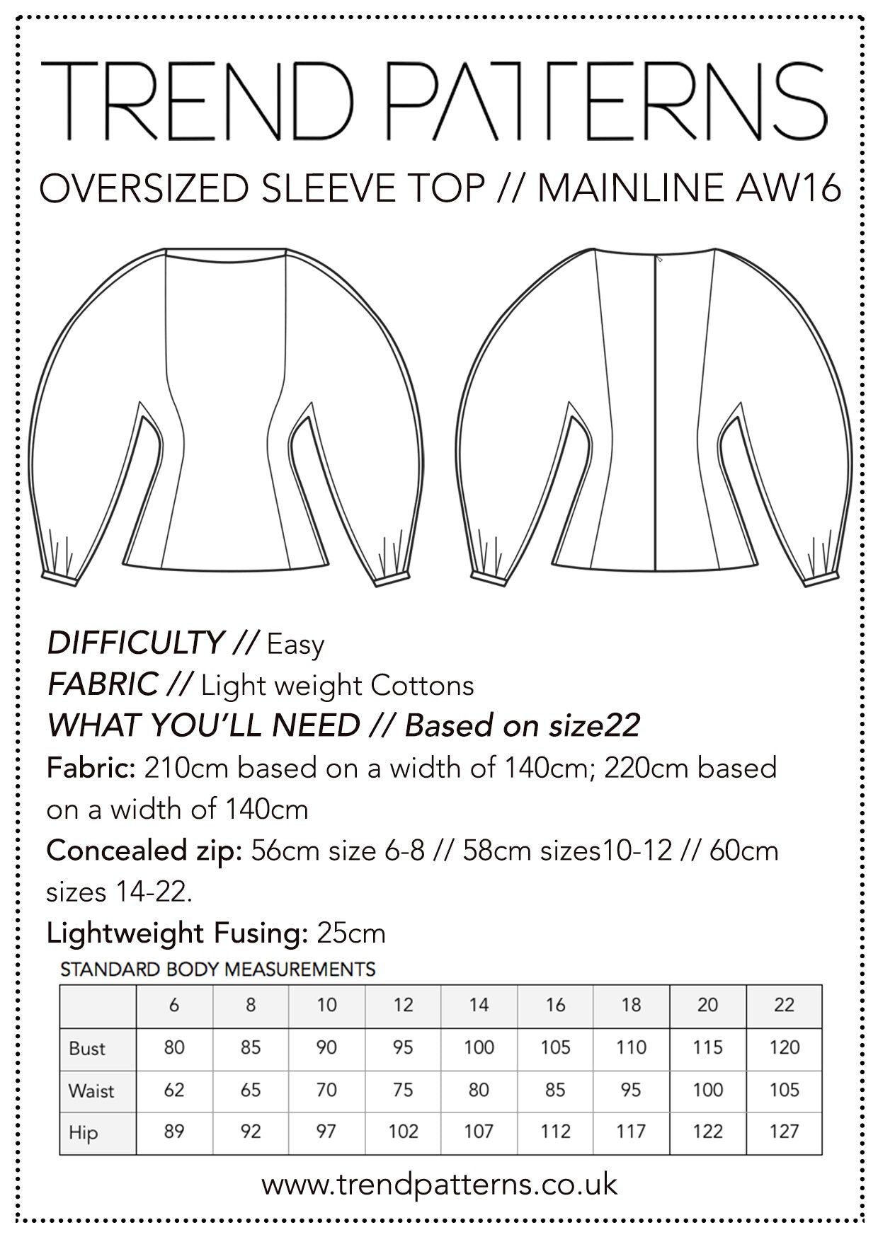 Trend Patterns TPC1 Oversized Sleeve Top – The Fold Line
