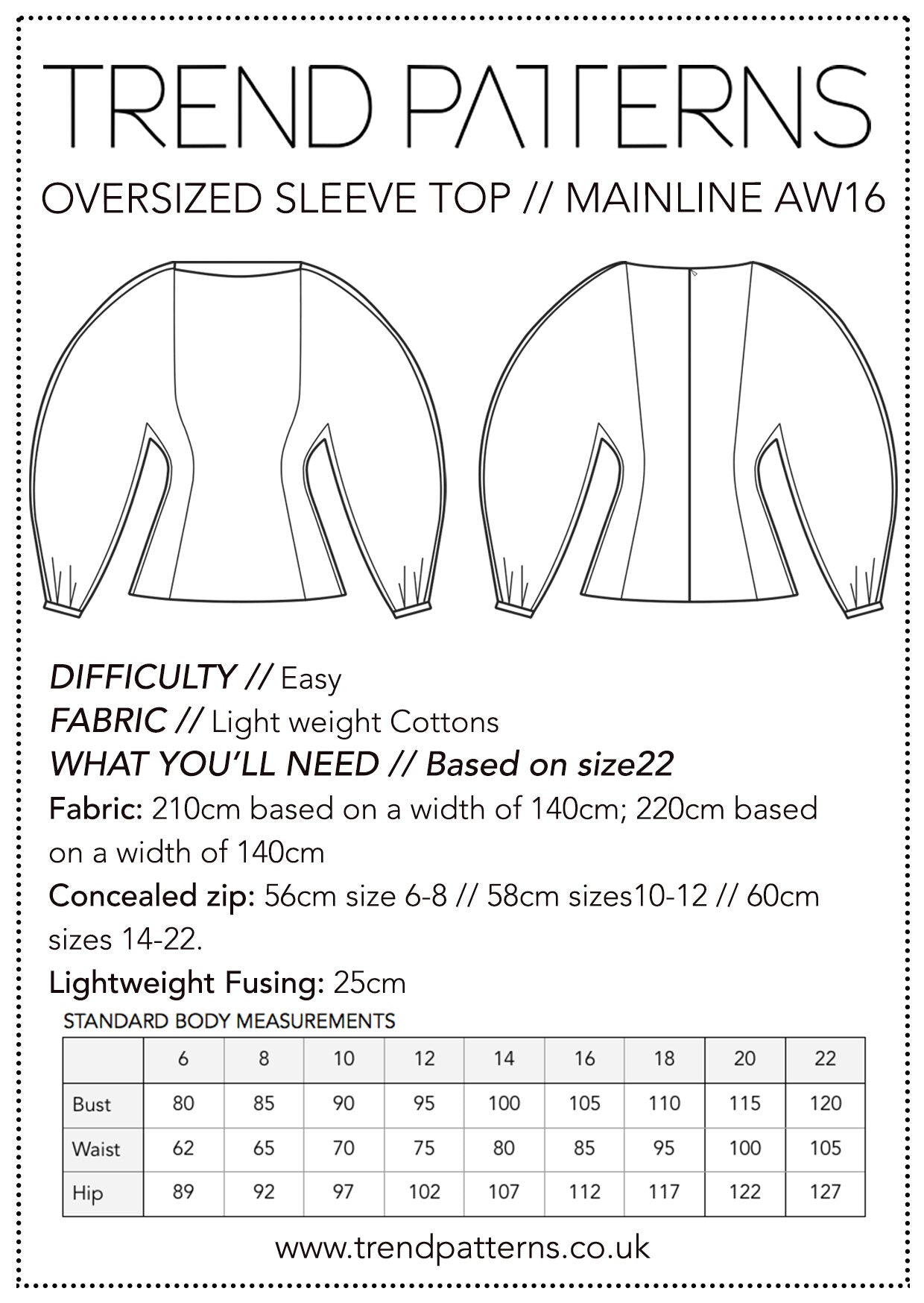 Trend Patterns TPC1 Oversized Sleeve Top