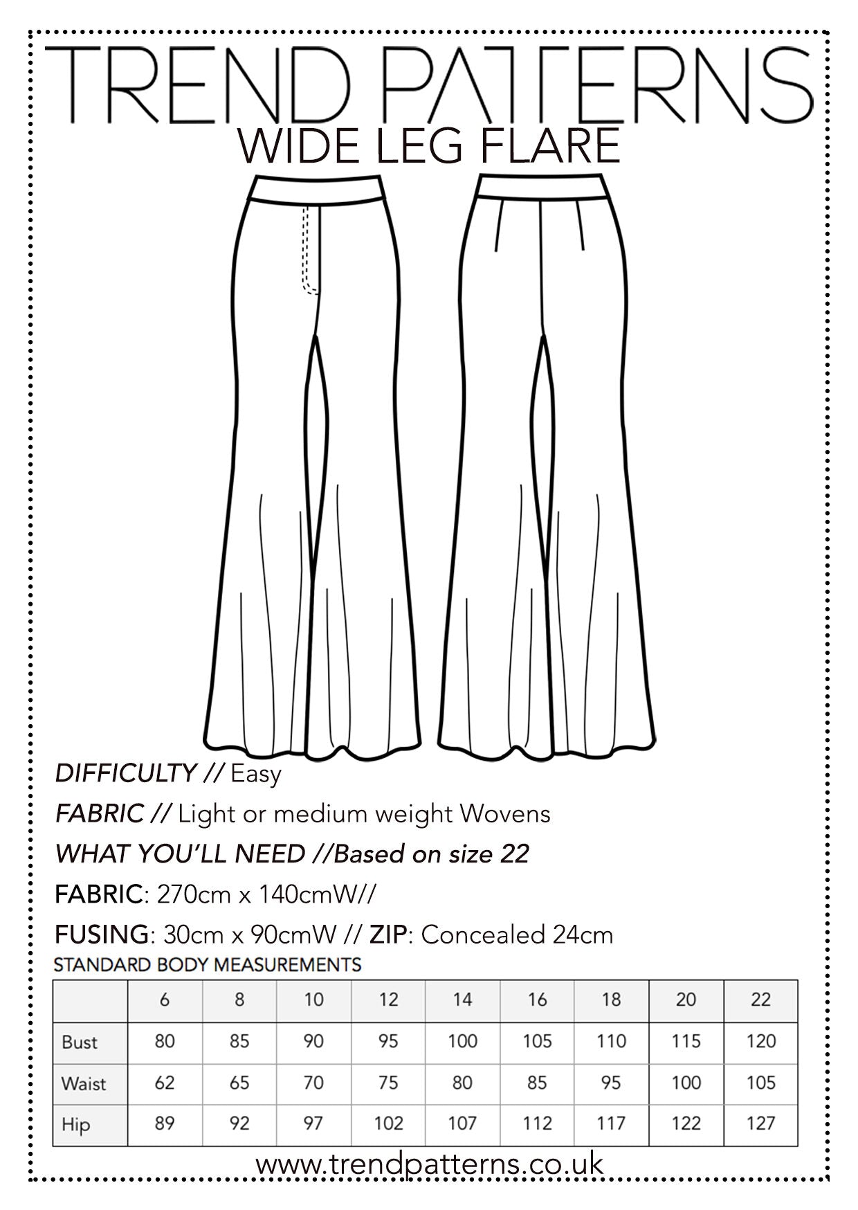 Trend Patterns TPC10 Wide Leg Flare Trousers
