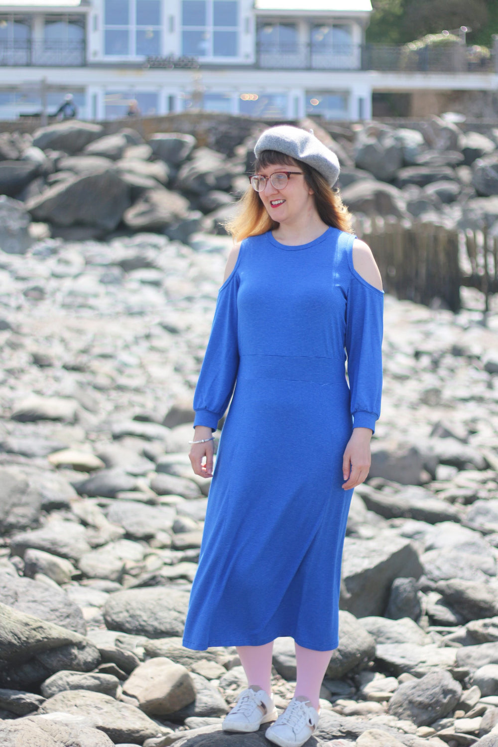 Women wearing the Teres Dress sewing pattern from Charlotte Emma Patterns on The Fold Line. A knit dress pattern made in light to medium weight knit fabrics with 40-60% one-way stretch, such as jersey, cotton interlock, French terry or sweatshirting fabri