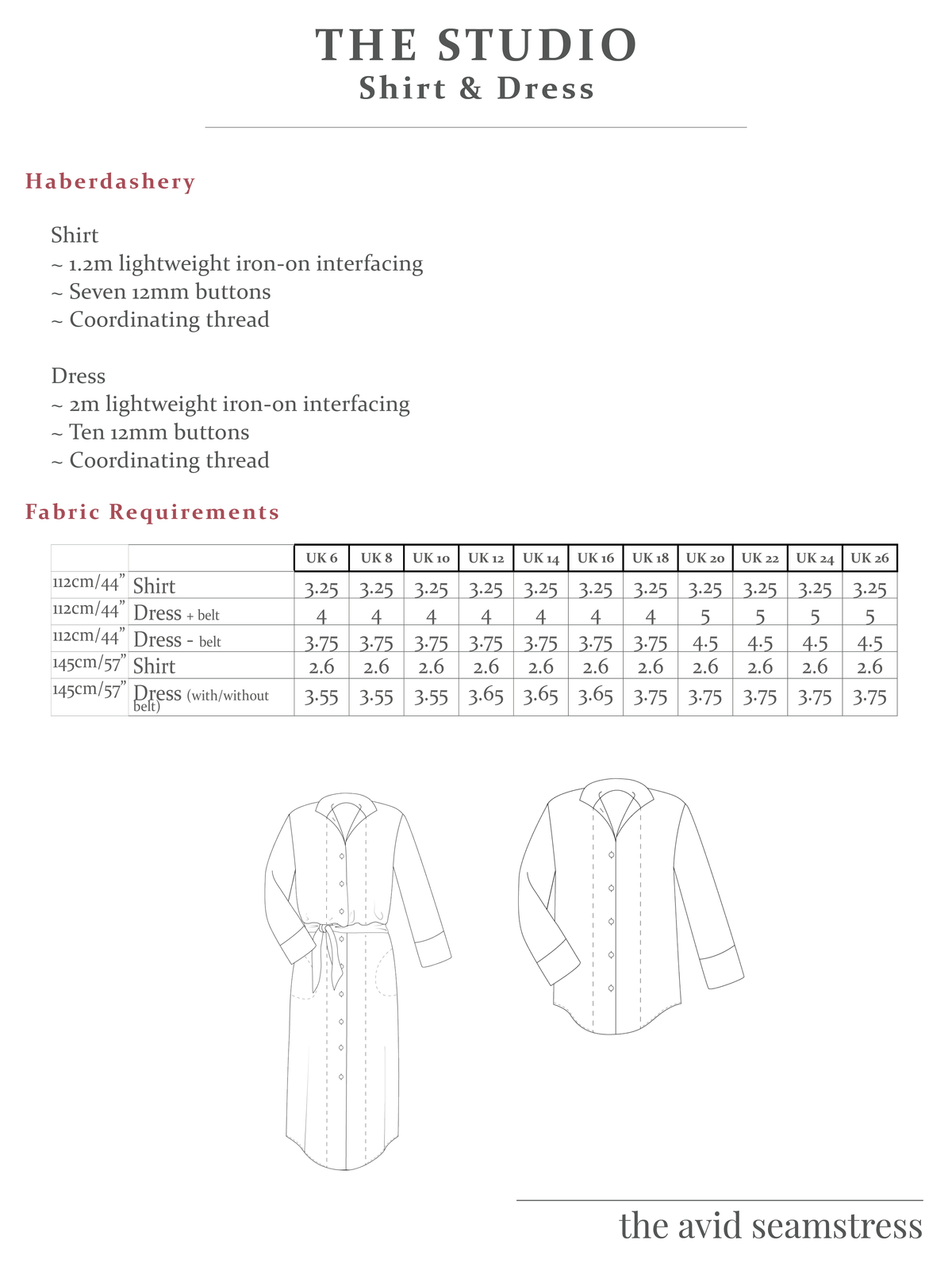 The Avid Seamstress Studio Shirt and Dress