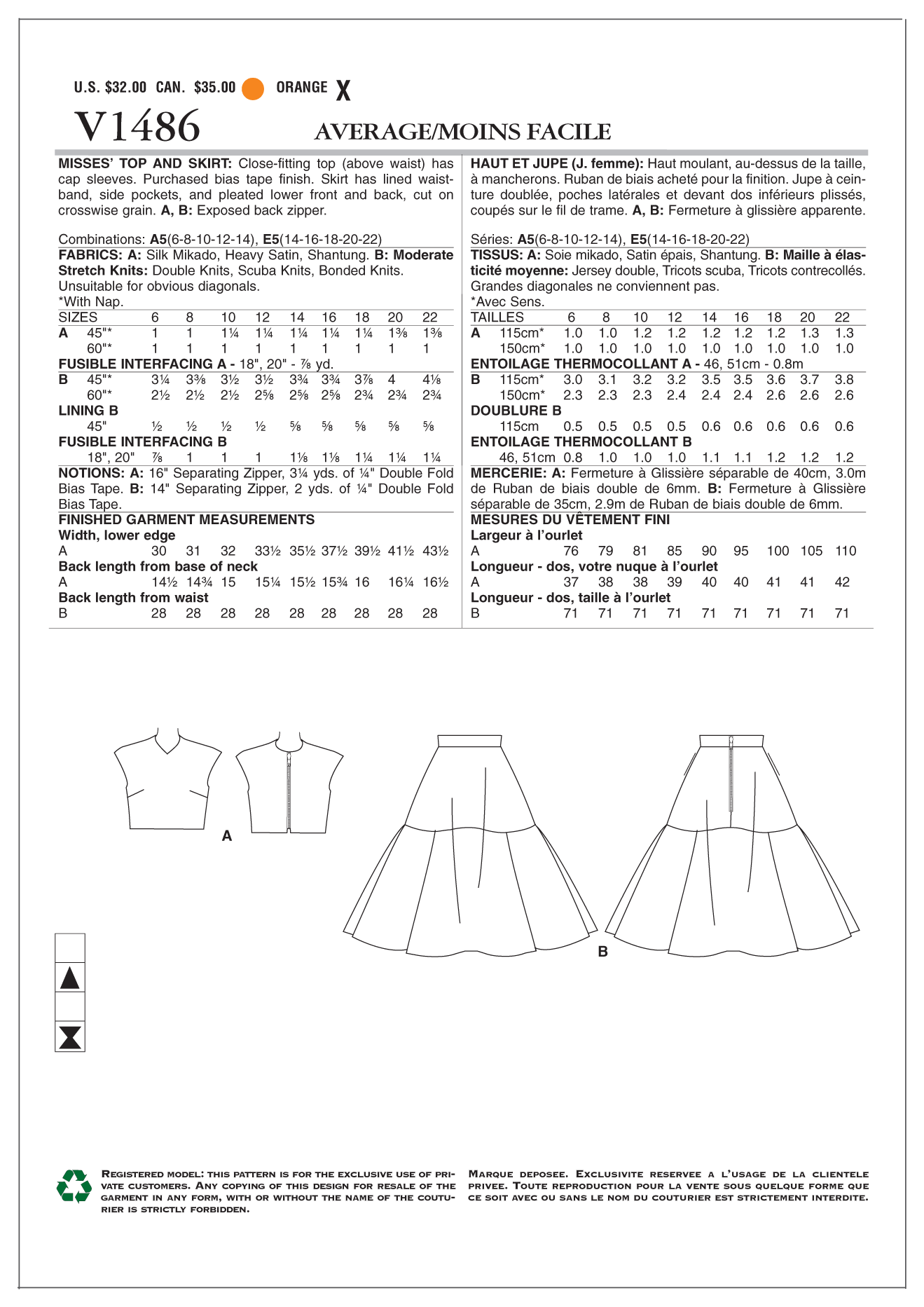 Vogue Top and Skirt V1486