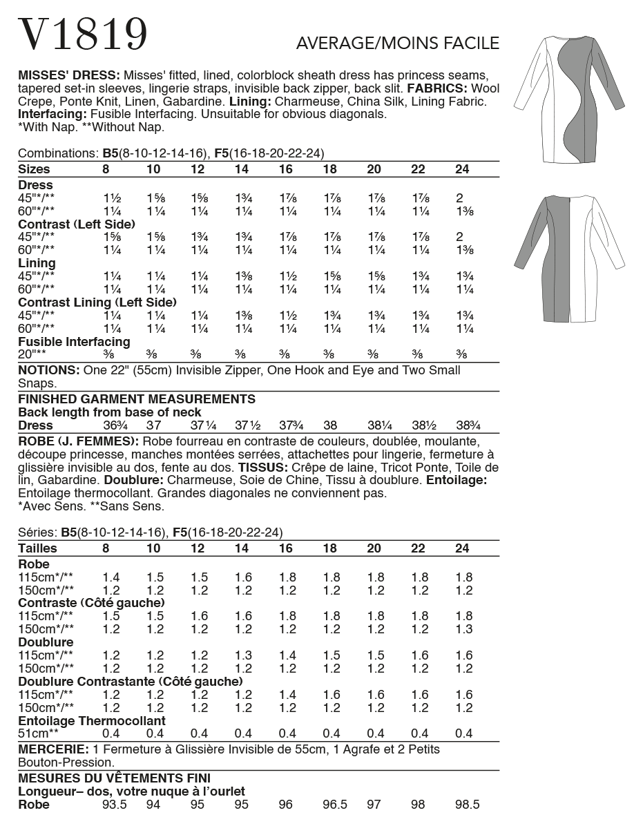 Pattern V1829 Vogue Dress V1819 – The Fold Line