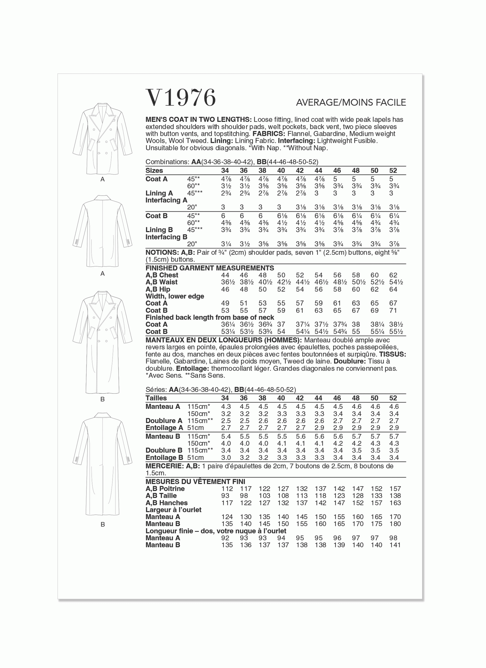 Vogue Man's Coat V1976