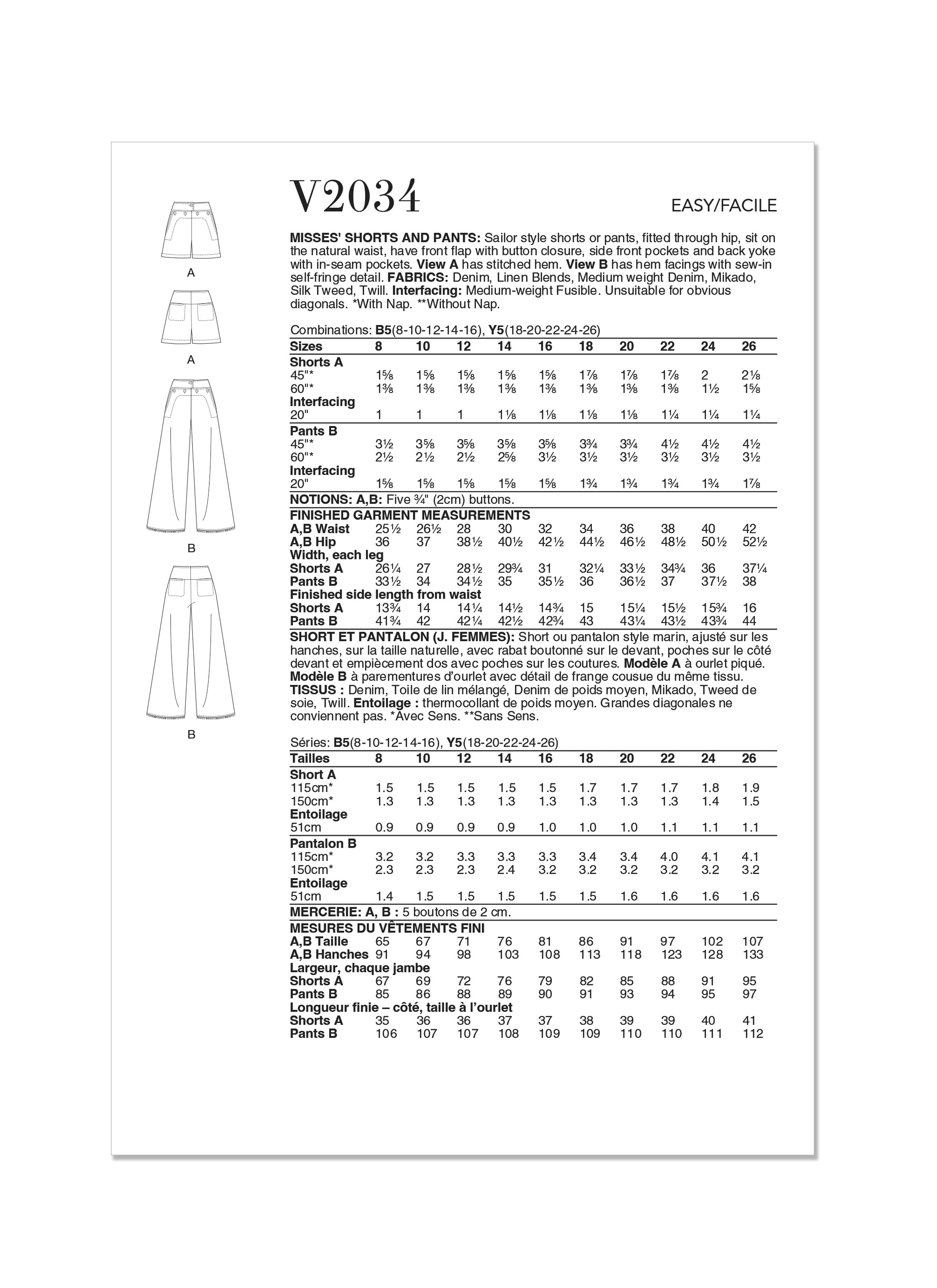 Vogue Shorts & Trousers V2034