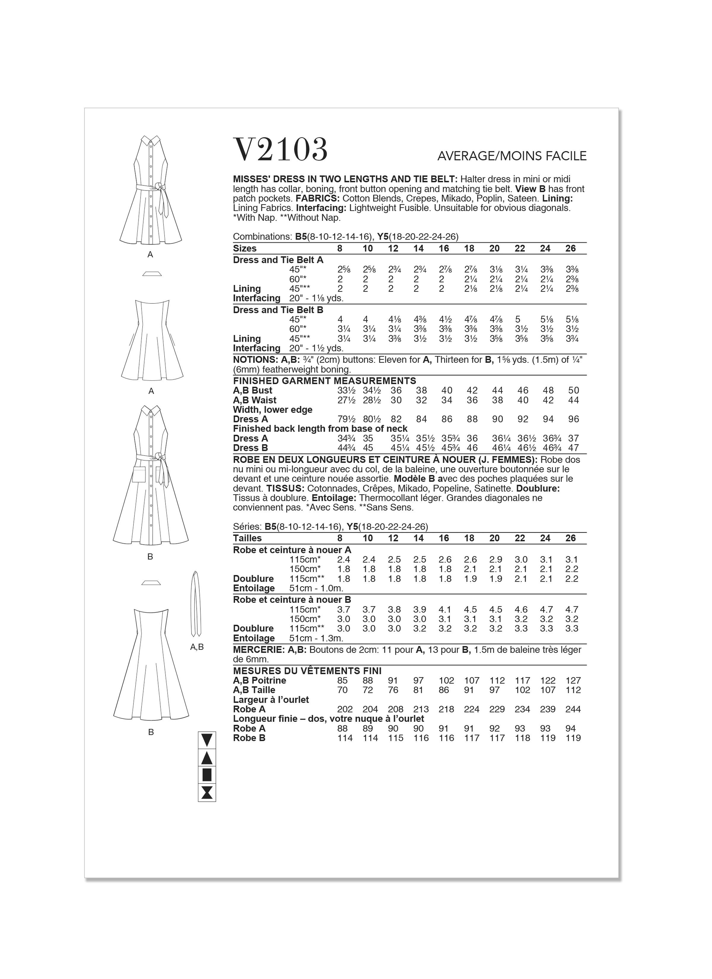 Vogue Dress and Tie Belt V2103