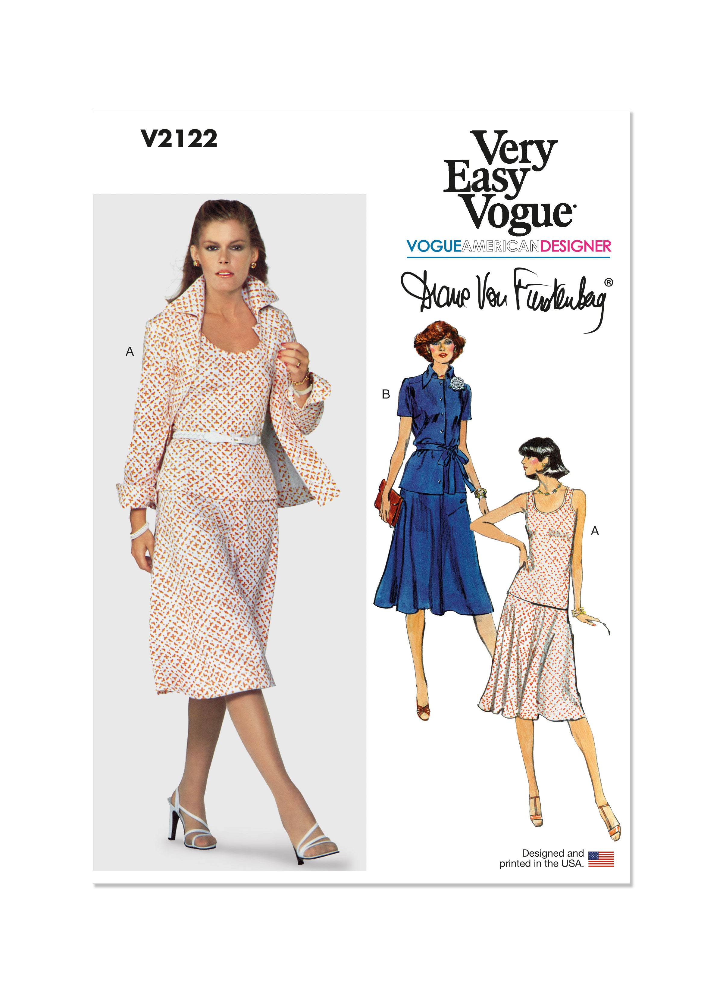 Vogue Knit Jacket, Belt, Skirt and Top by Diane von Furstenberg V2122