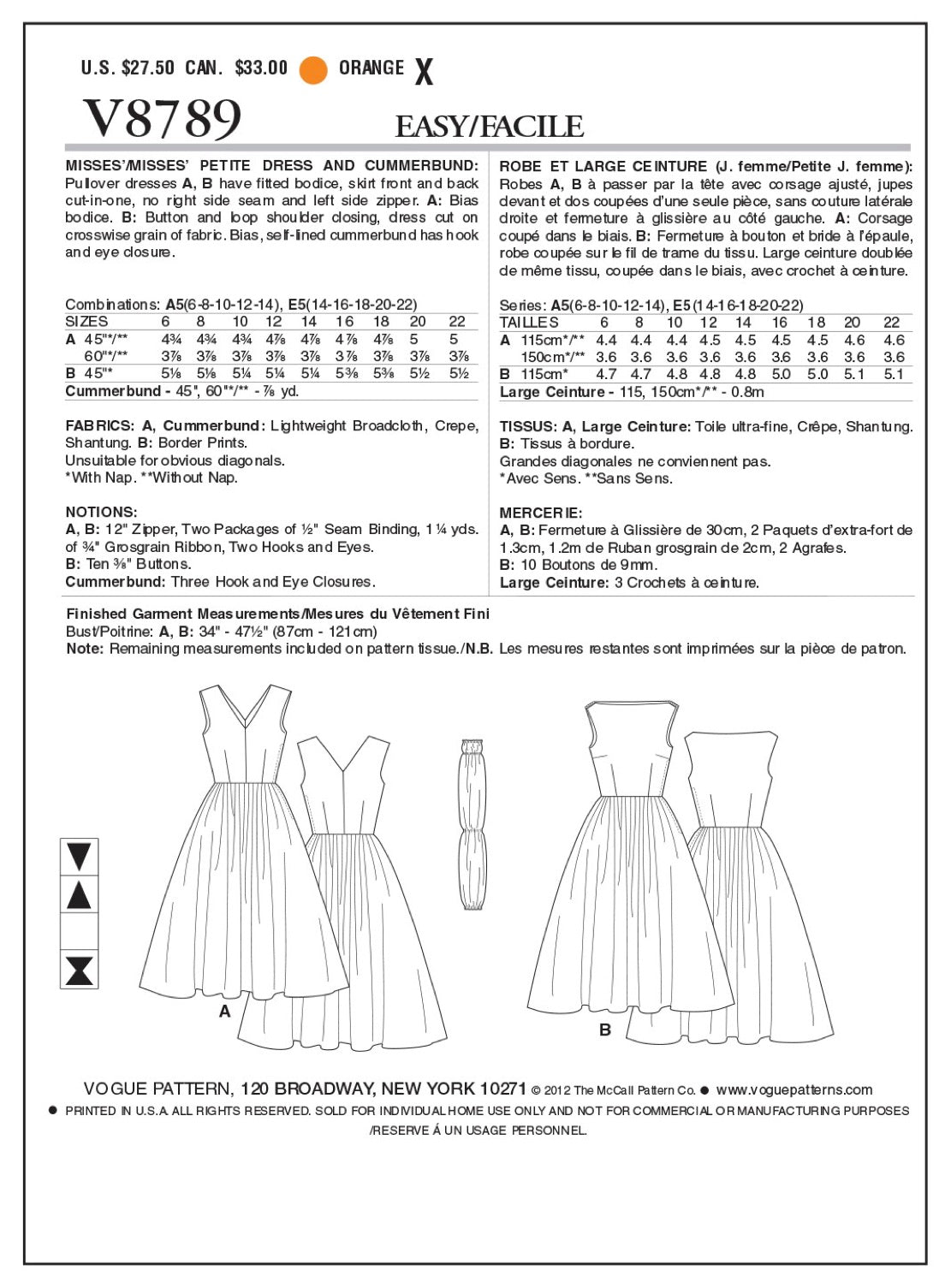 Vogue Vintage Dress V8789