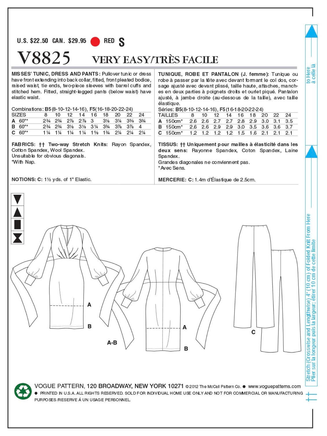 Vogue Dress, Top and Trousers V8825