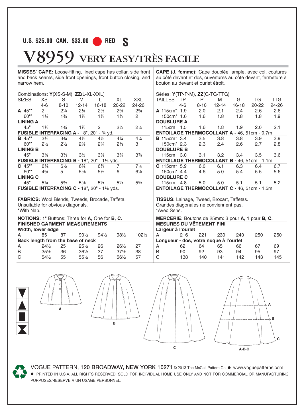 Vogue Capes V8959