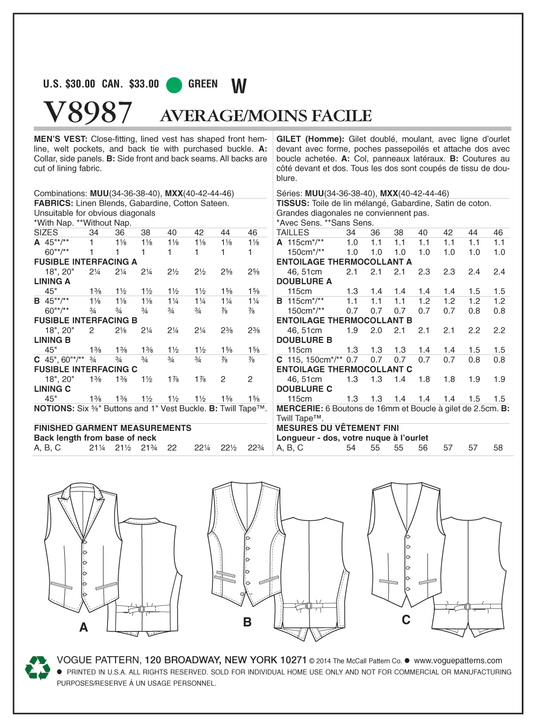 Vogue Men's Waistcoat V8987