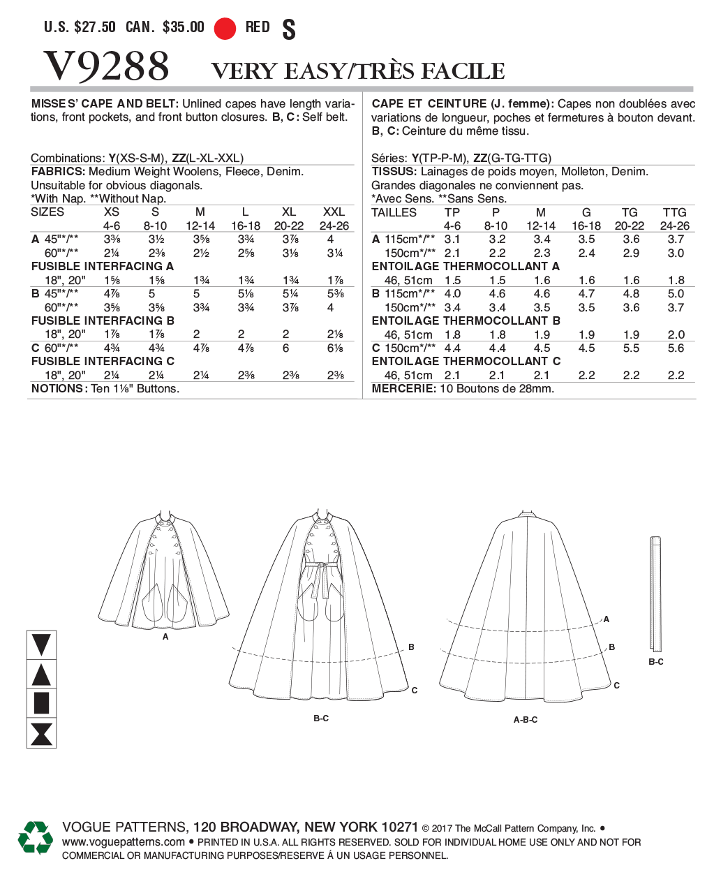 Vogue Cape and Belt V9288