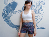Teen wearing the Teen Girls’ Callisto Leggings sewing pattern from Waves & Wild on The Fold Line. A leggings pattern made in 4-way stretch knit fabric, featuring a wide waistband and shorts length.