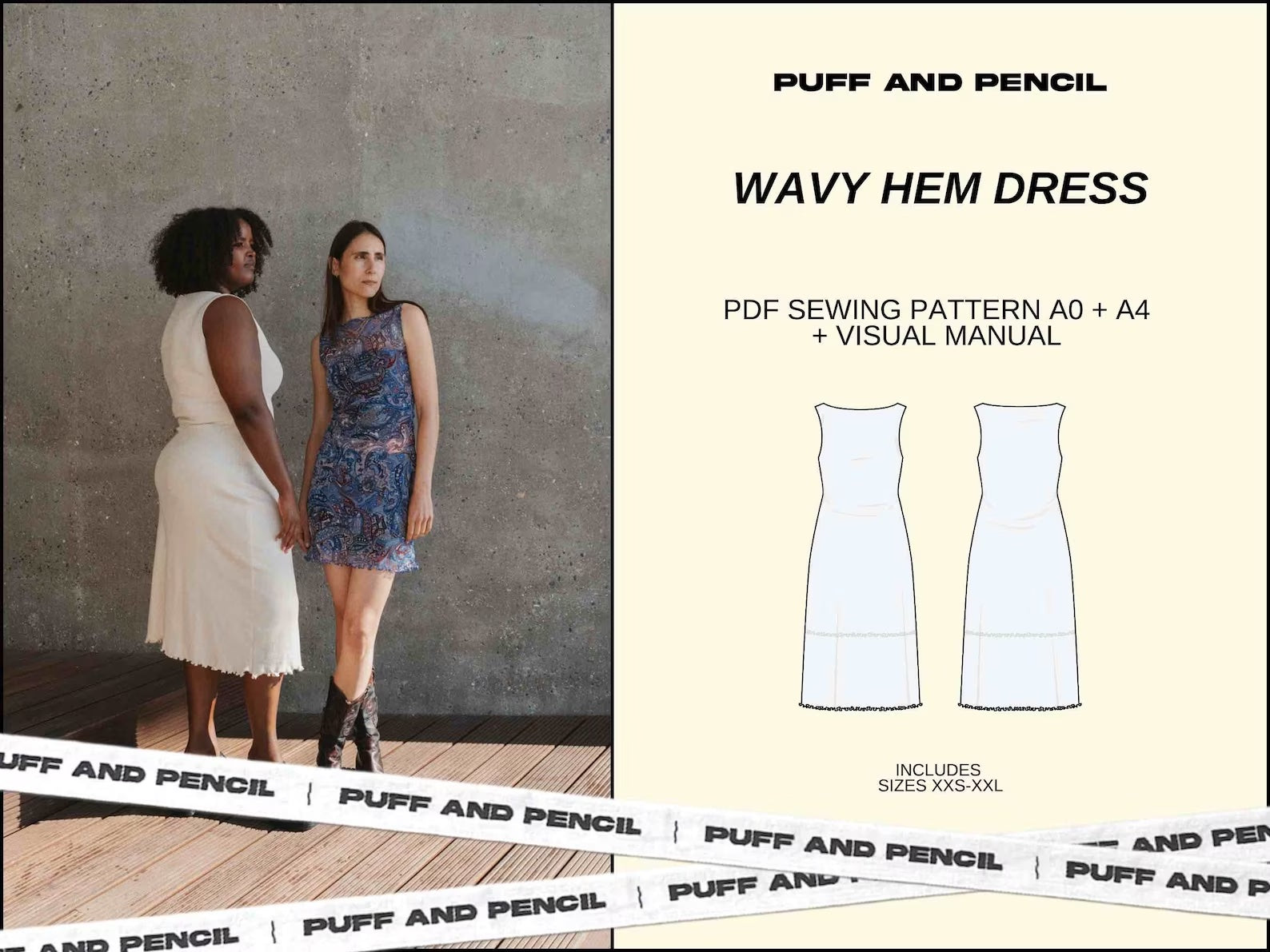 Puff and Pencil Wavy Hem Dress