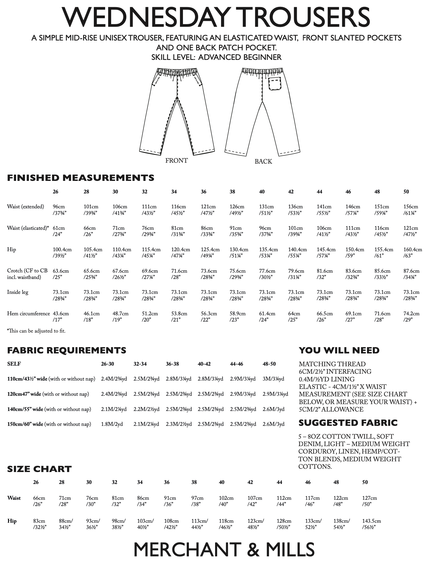 Merchant & Mills Unisex Wednesday Trousers