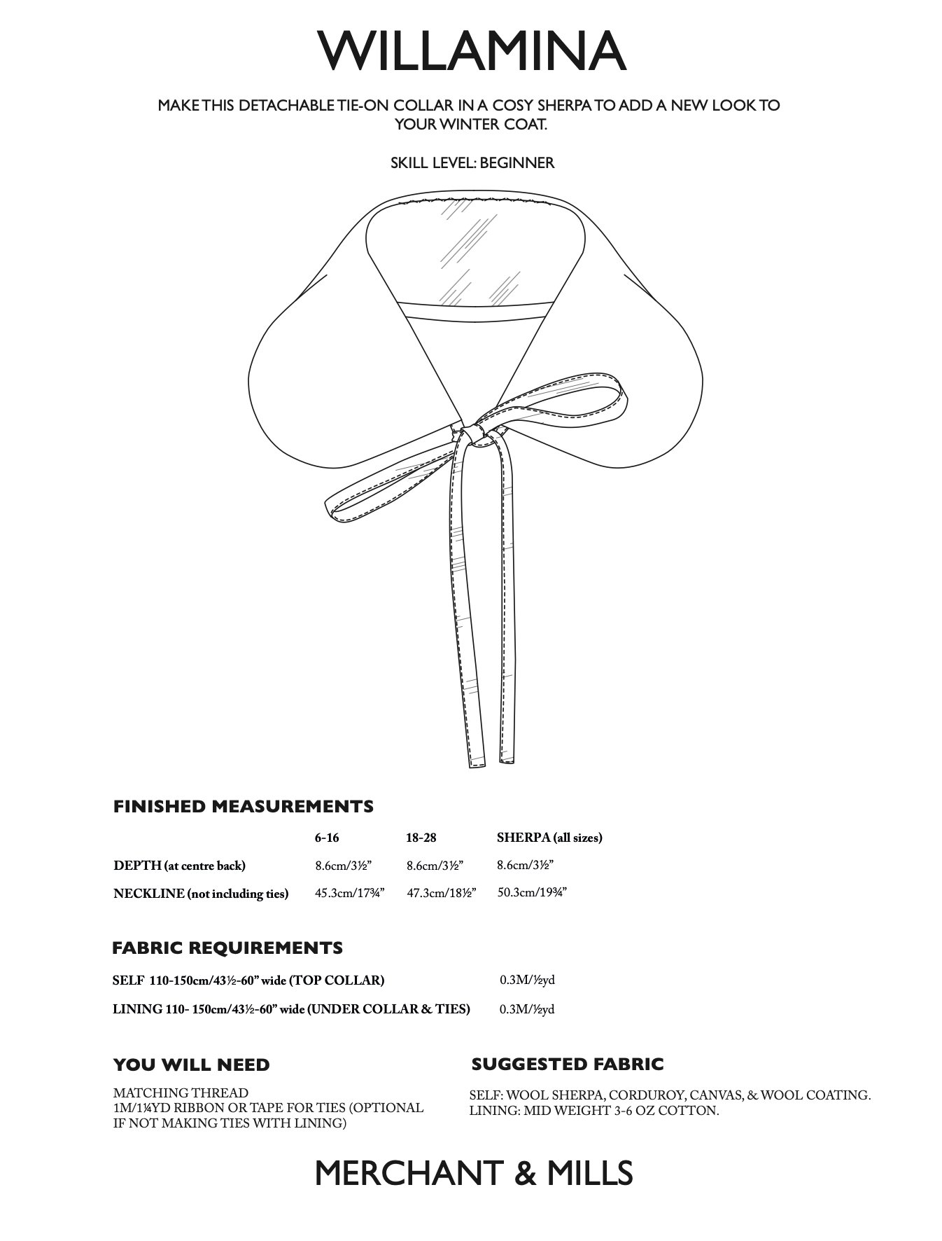The Willamina Detachable Tie-On Collar PDF Pattern - Merchant & Mills The Willamina Detachable Tie-On Collar PDF Pattern - Merchant & Mills