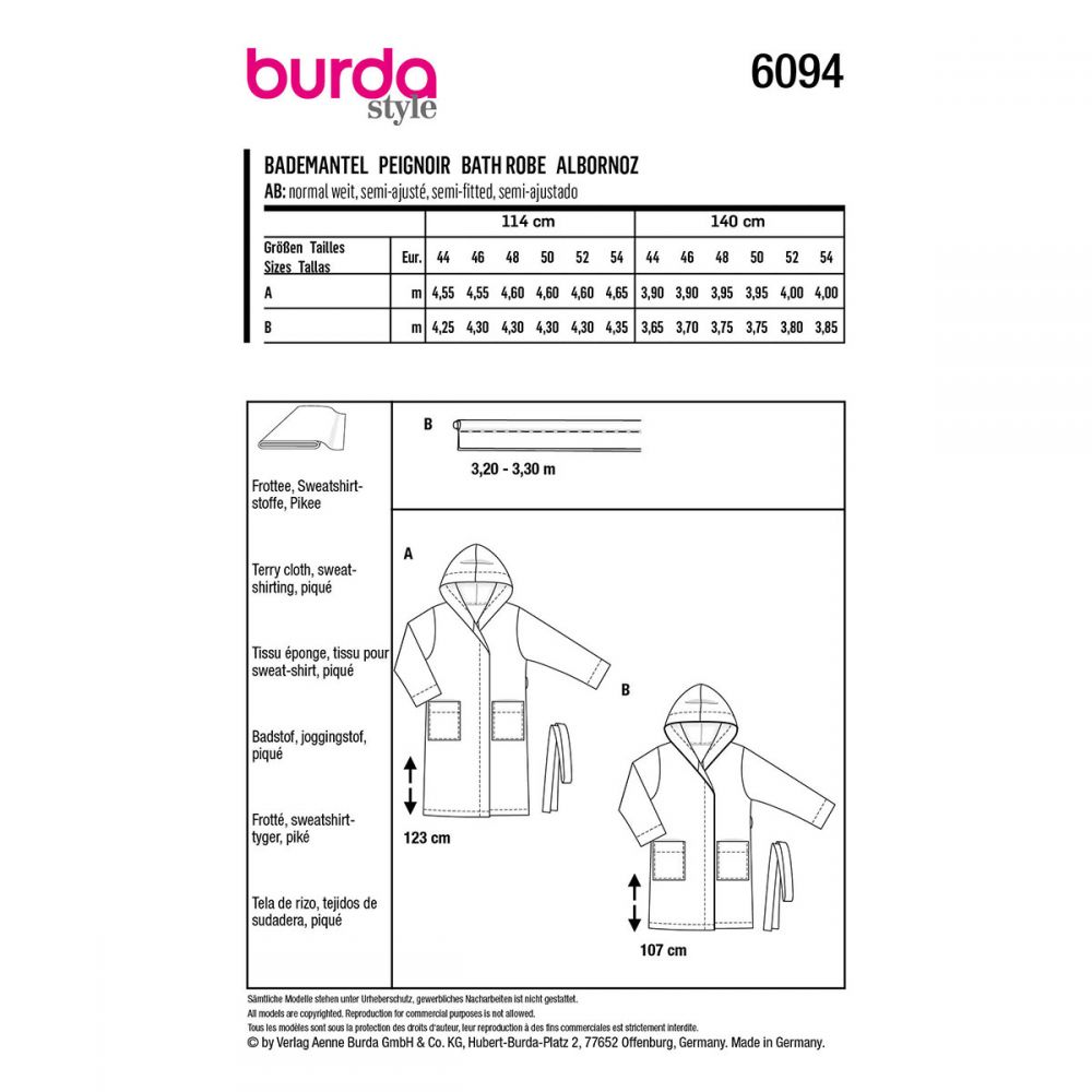 Burda Bathrobe with Hood 6094