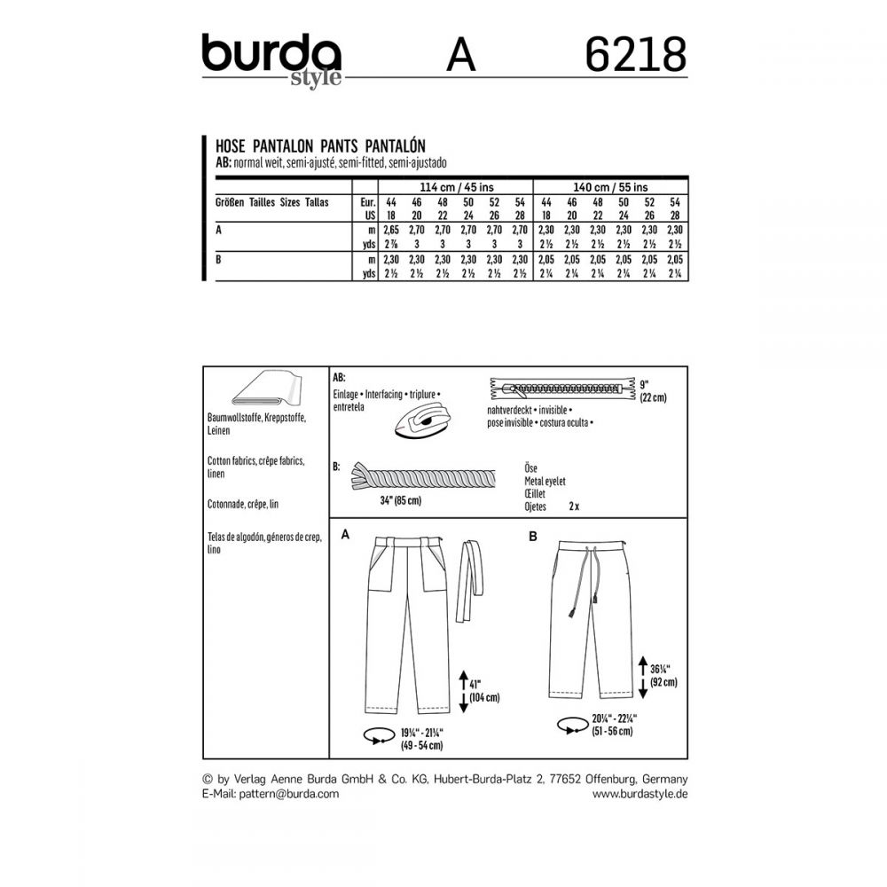 Burda Trousers 6218