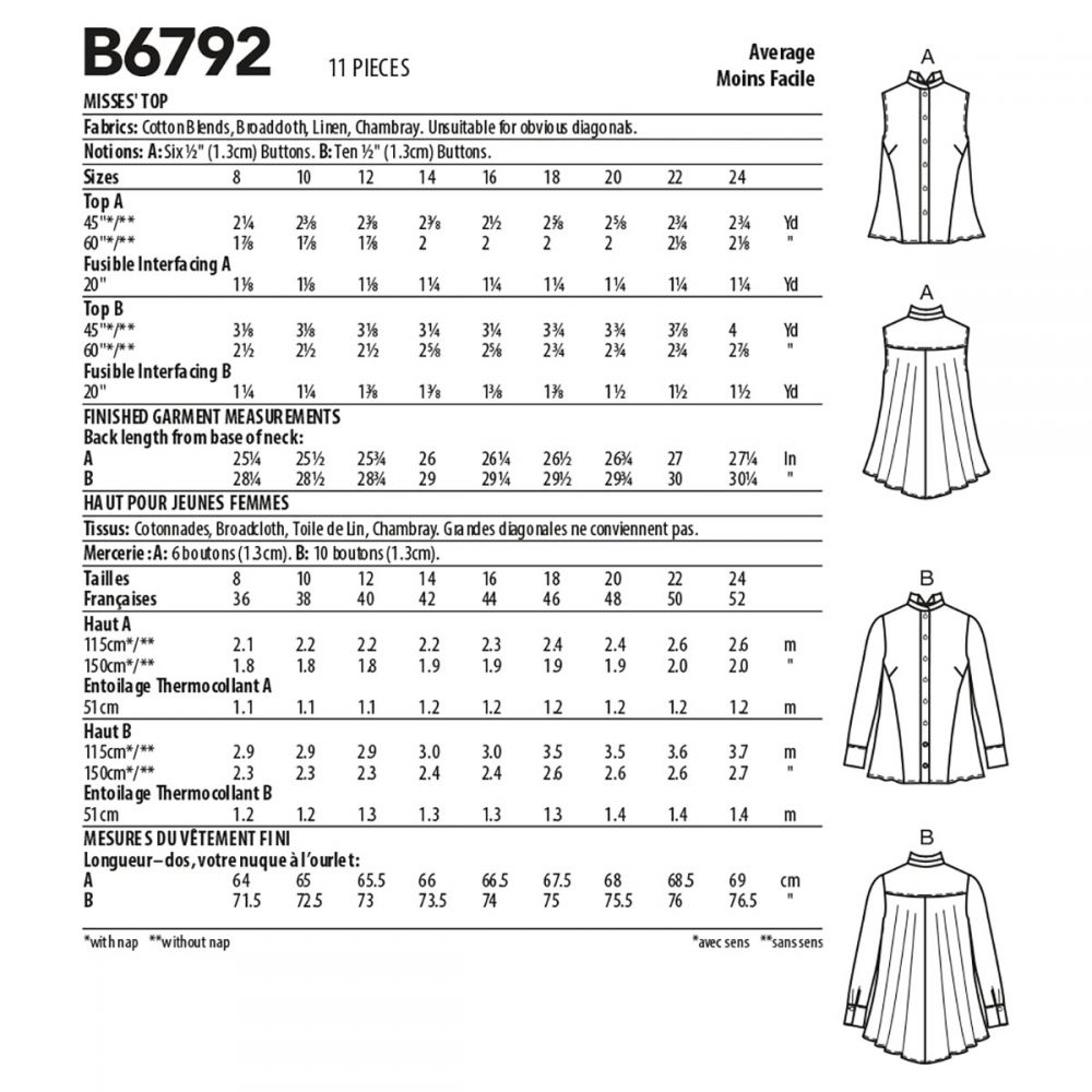 Butterick Tops B6792