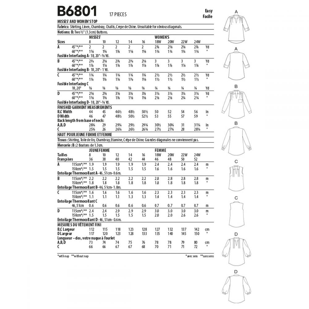 Butterick Tops B6801