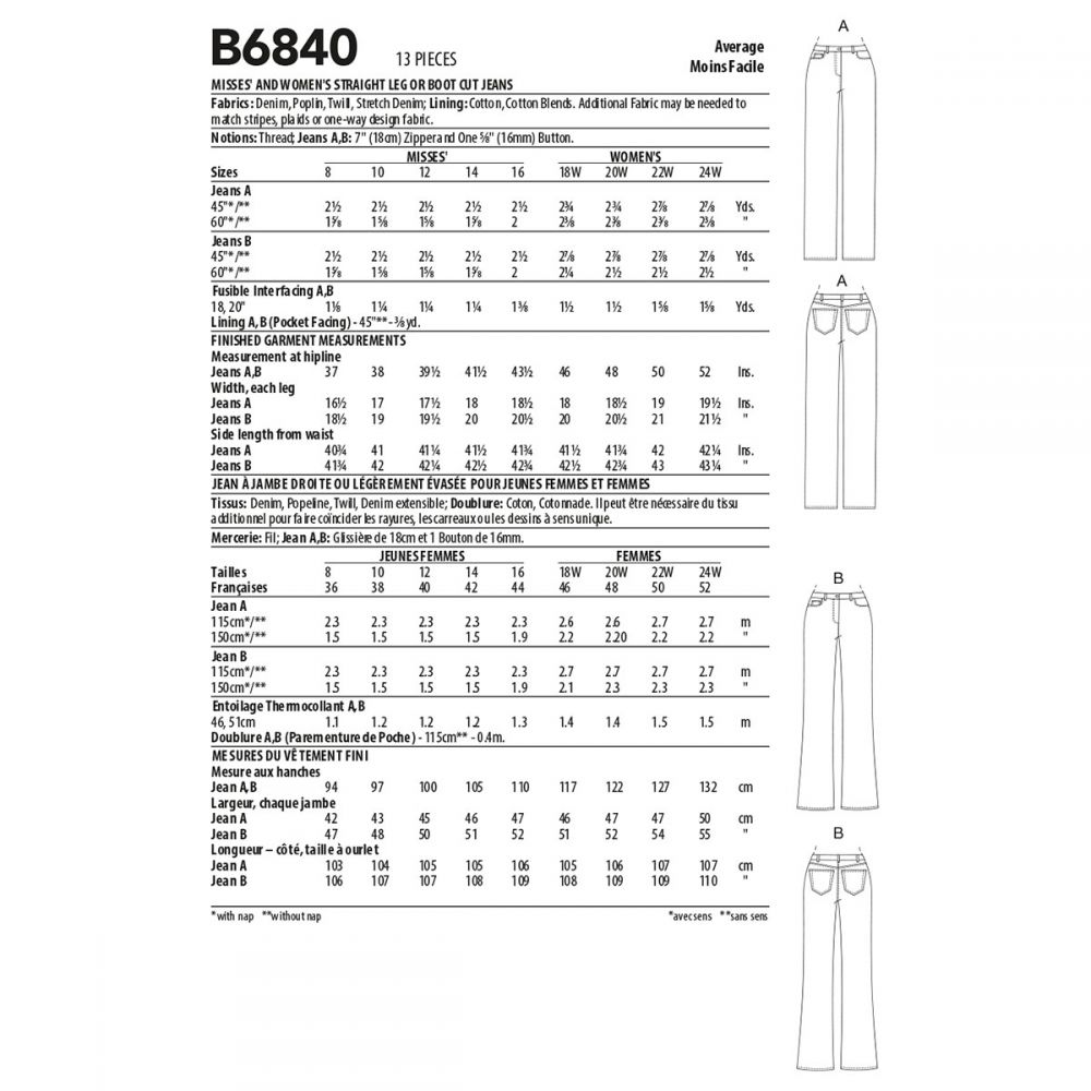 Butterick Jeans B6840