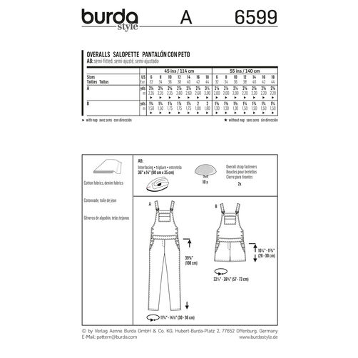 Burda Overalls/Dungarees 6599