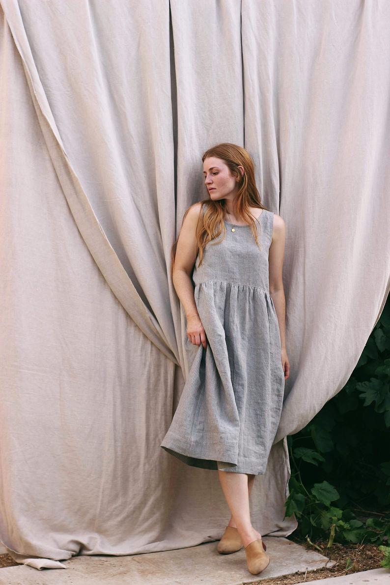 allen allen linen dress EILEEN FISHER Organic-Linen Dlav Lantern Dress