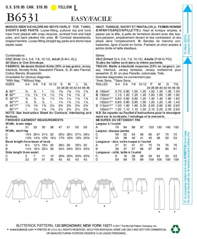 Butterick Unisex/Child Nightwear B6531