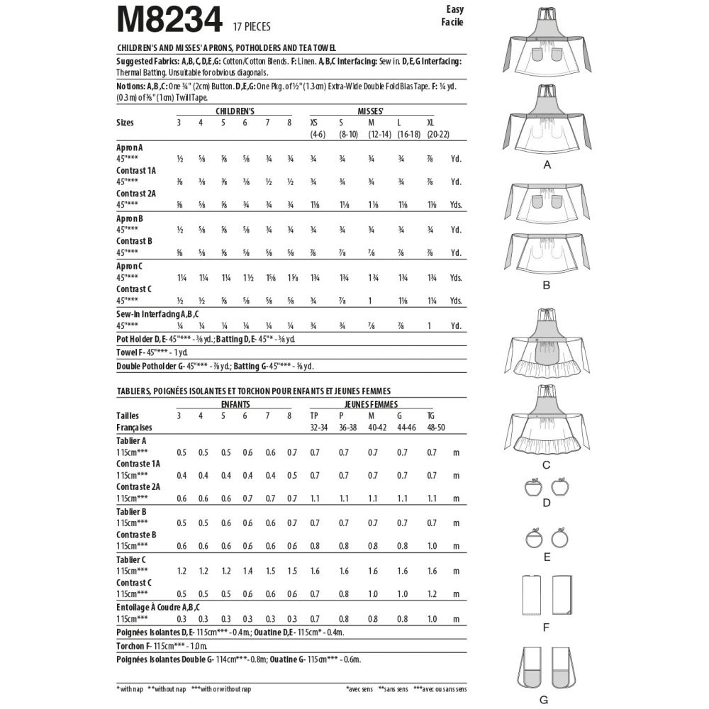 McCalls Women/Child Aprons M8234