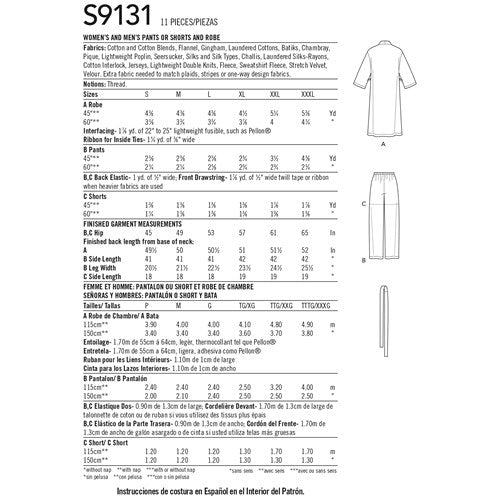 Simplicity Unisex Sleepwear and Robe S9131