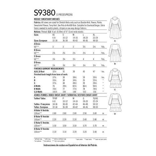 Simplicity Sweatshirt Dresses S9380