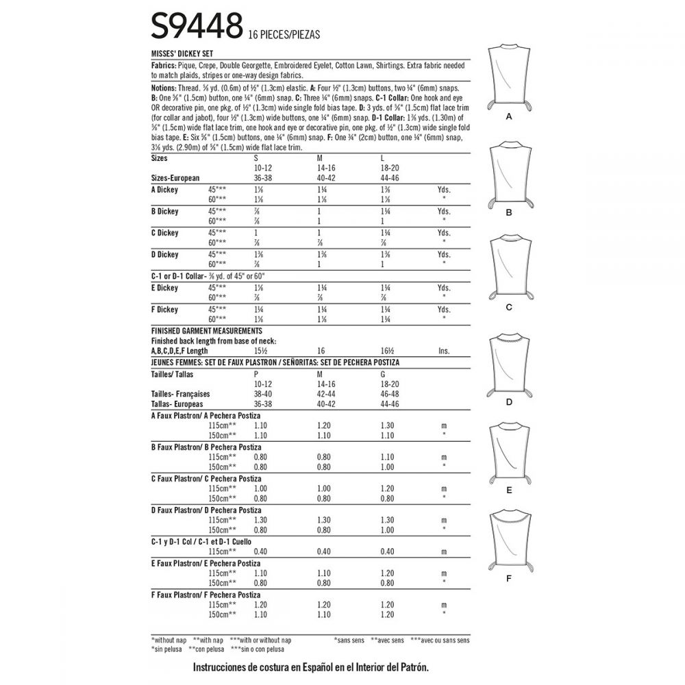 Simplicity Vintage Dickey Set S9448