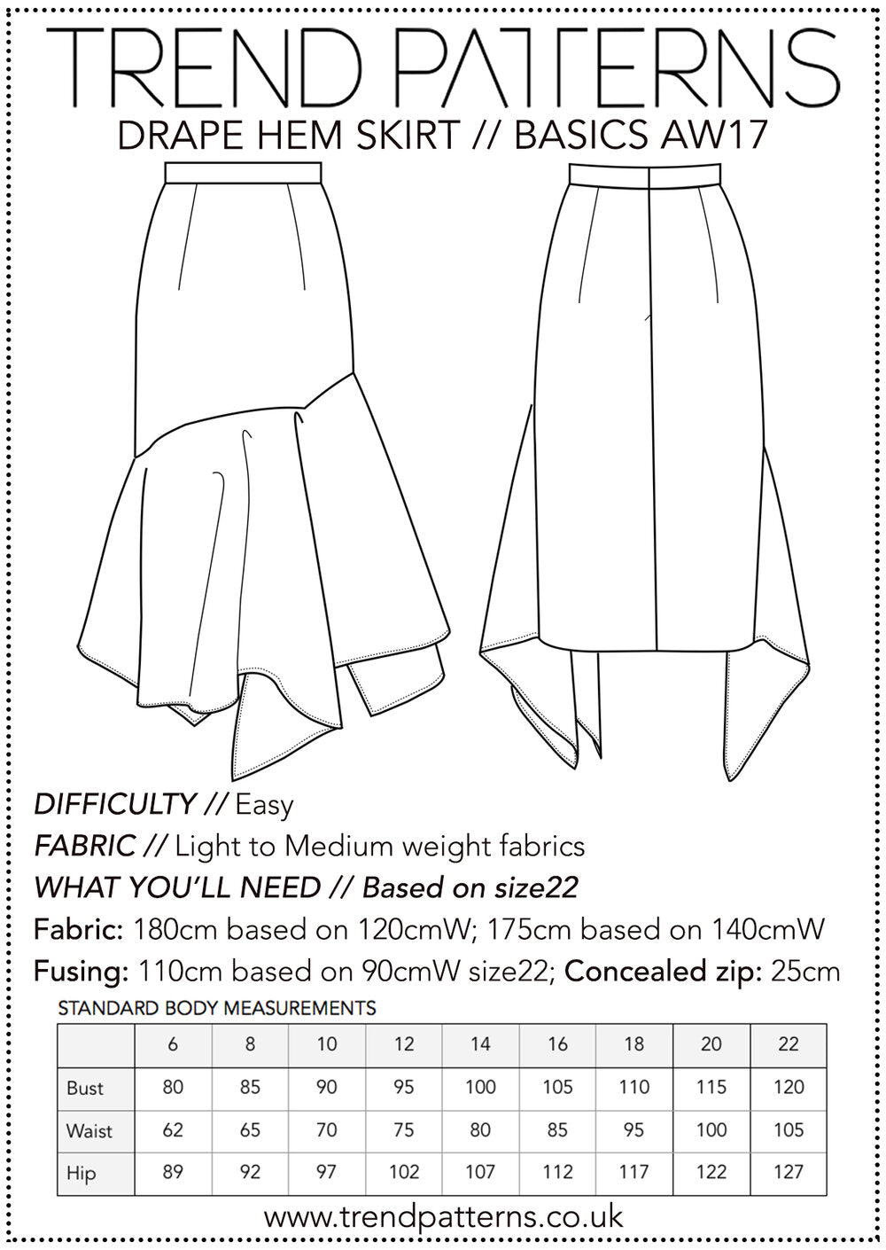 Trend Patterns TPC17 Drape Hem Skirt
