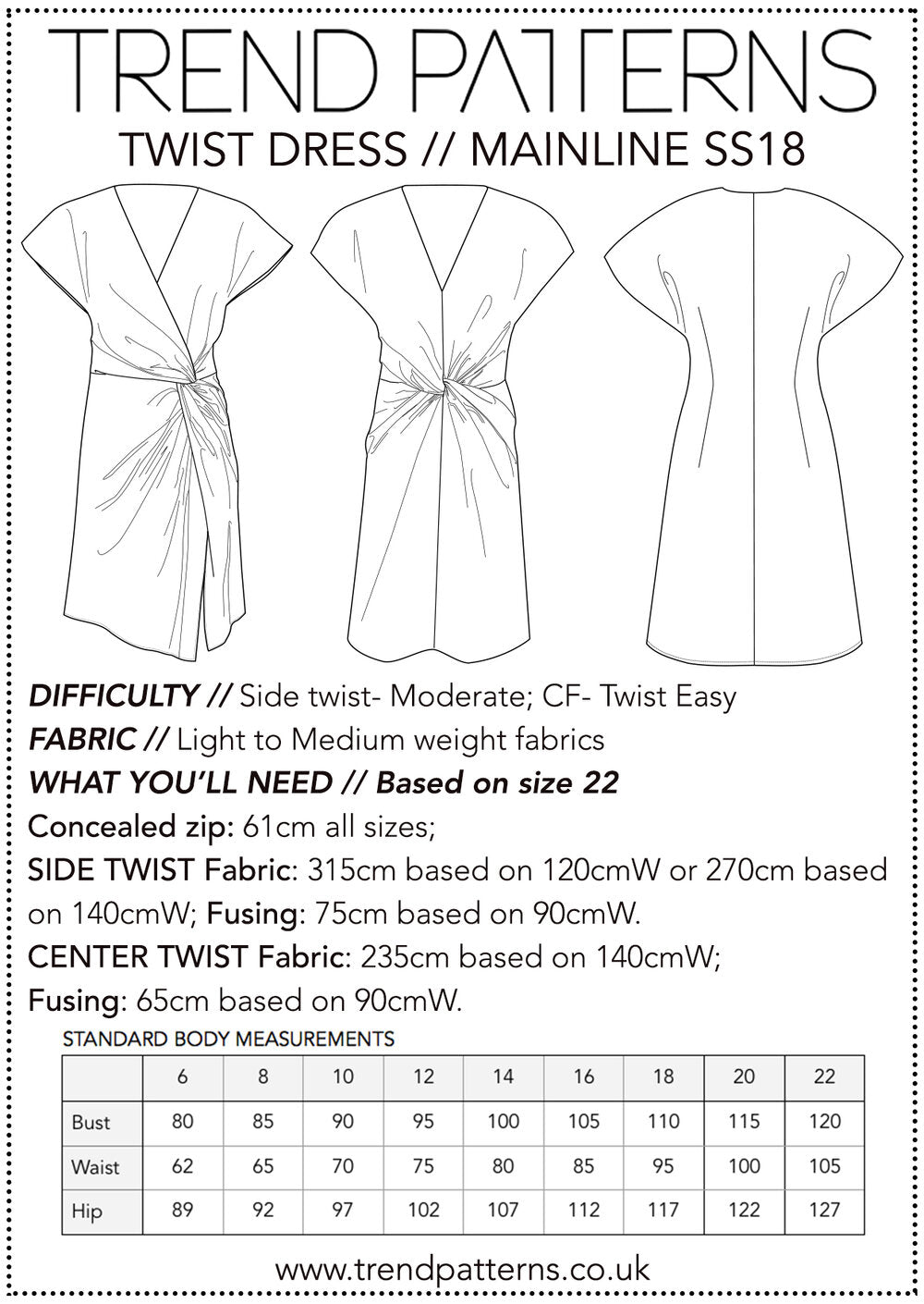 Trend Patterns TPC18 Twist Dress