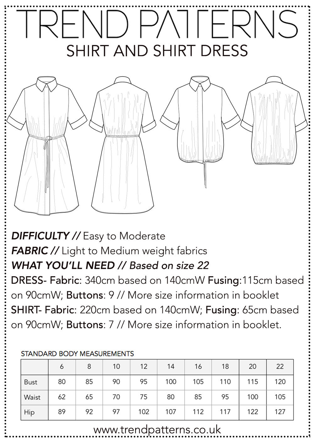 Trend Patterns TPC20 Shirt and Shirt Dress