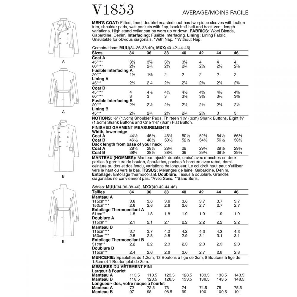 Vogue Men's Coat V1853 – The Fold Line Vogue Men's Coat V1853 – The Fold Line