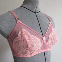 Mannequin wearing the Zenita Wireless Bra sewing pattern from Primrose Dawn on The Fold Line. A bra pattern made in duoplex, dazzle tricot, stabilised tricot, sheer cup lining, bra tulle, scuba knit, one-way stretch satin spandex, or 40D tricot fabric, fe